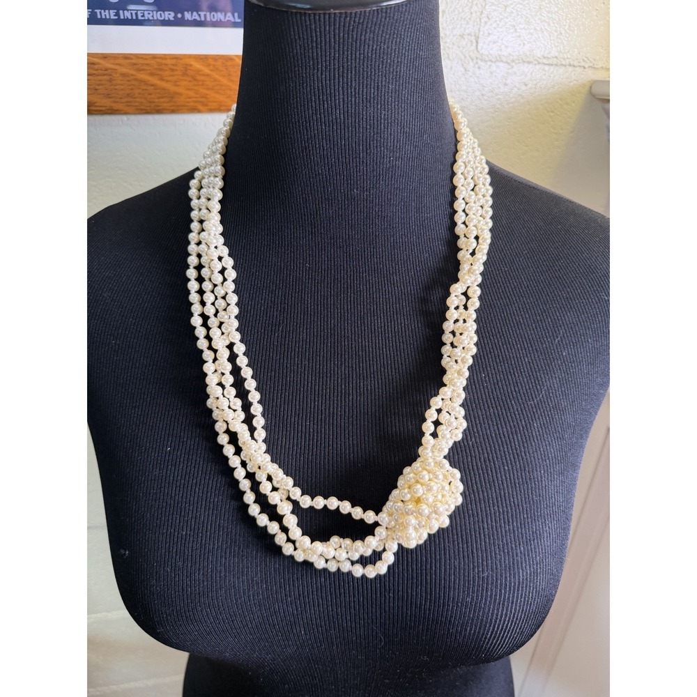 J.‎ Crew Faux Pearl Multi Strand Necklace Cream Beaded Cluster Statement 28"